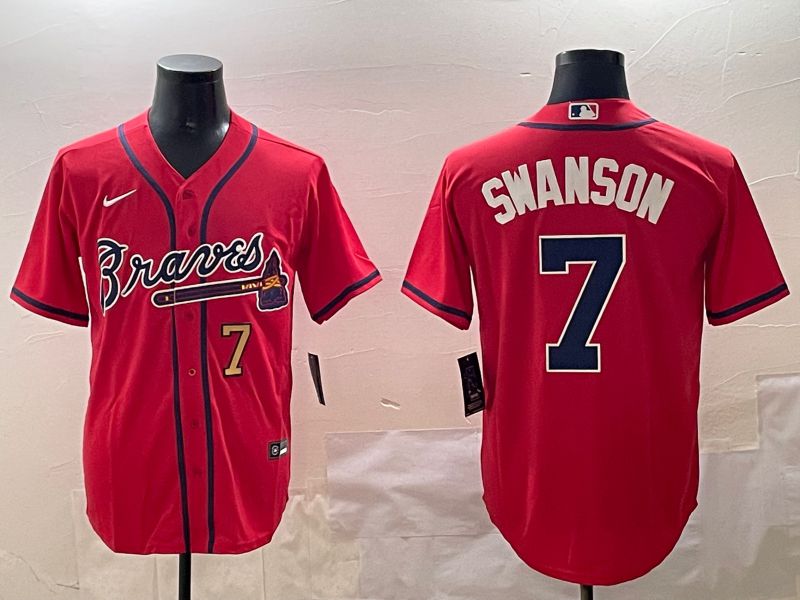 Men Atlanta Braves #7 Swanson Red Game 2025 Nike MLB Jersey style 2